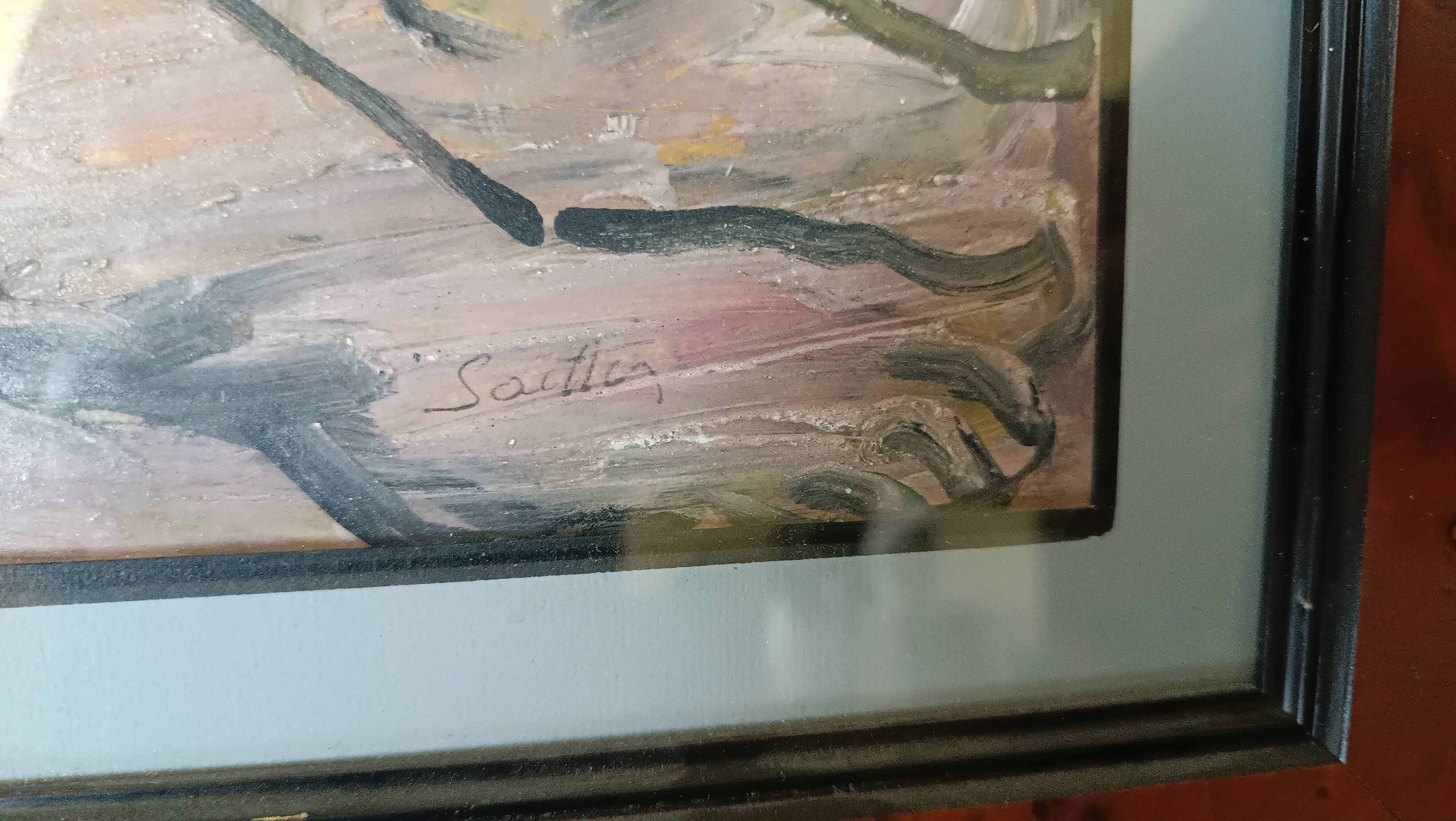 Mixed media painting on bare cardboard by Bruno Saetti