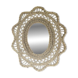 Grand miroir en jonc tressé 1960