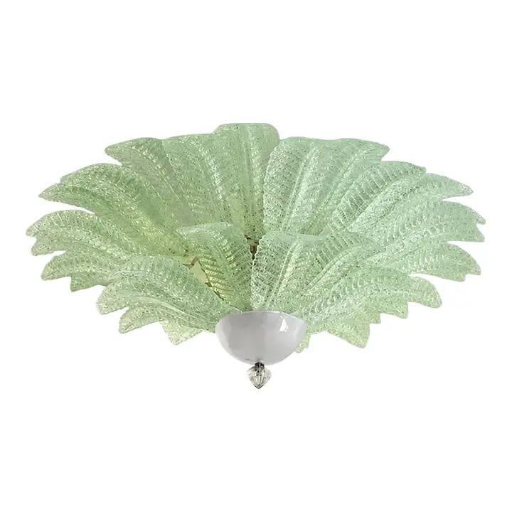 Venetian Leaves Flush Mount in Green Murano Glass by Simoeng