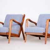 Pair of restored art deco armchairs designed by Jan Vanek, ash, czechia, 1940s