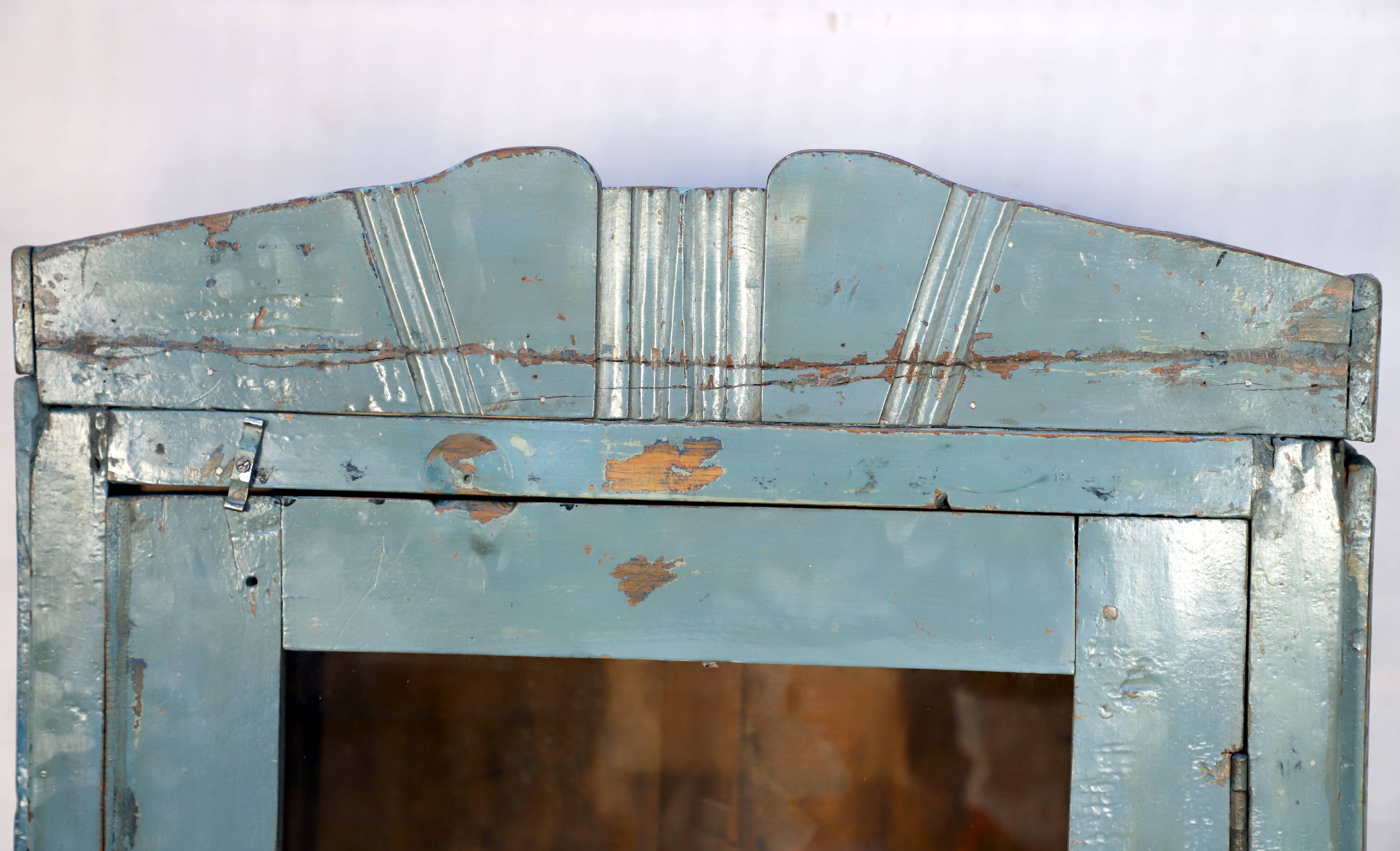Burmese teak glass cabinet with original blue-gray patina
