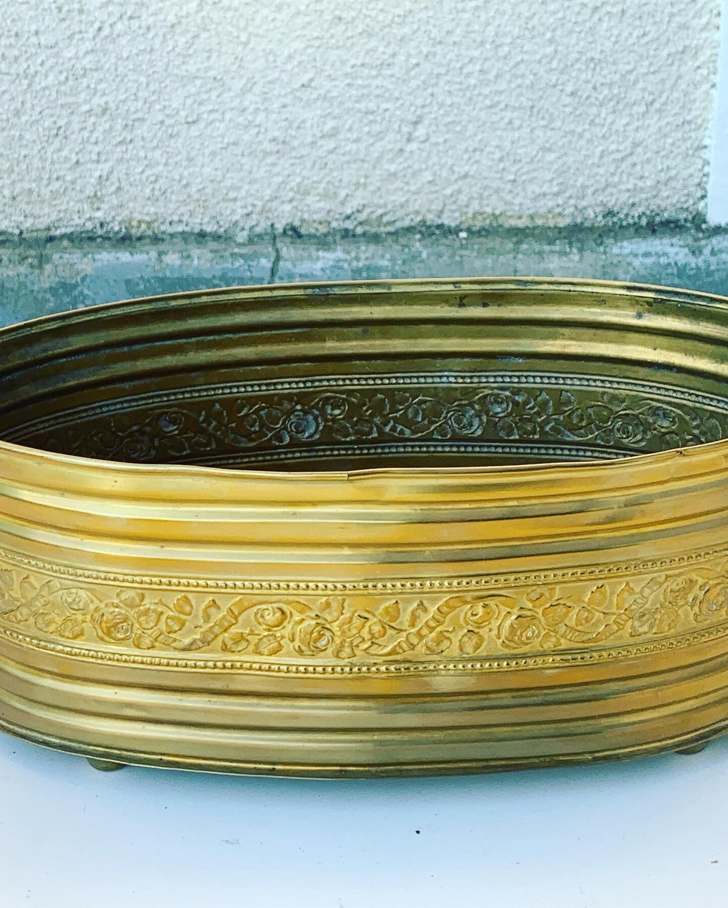 Copper centerpiece, art deco planter floral pattern