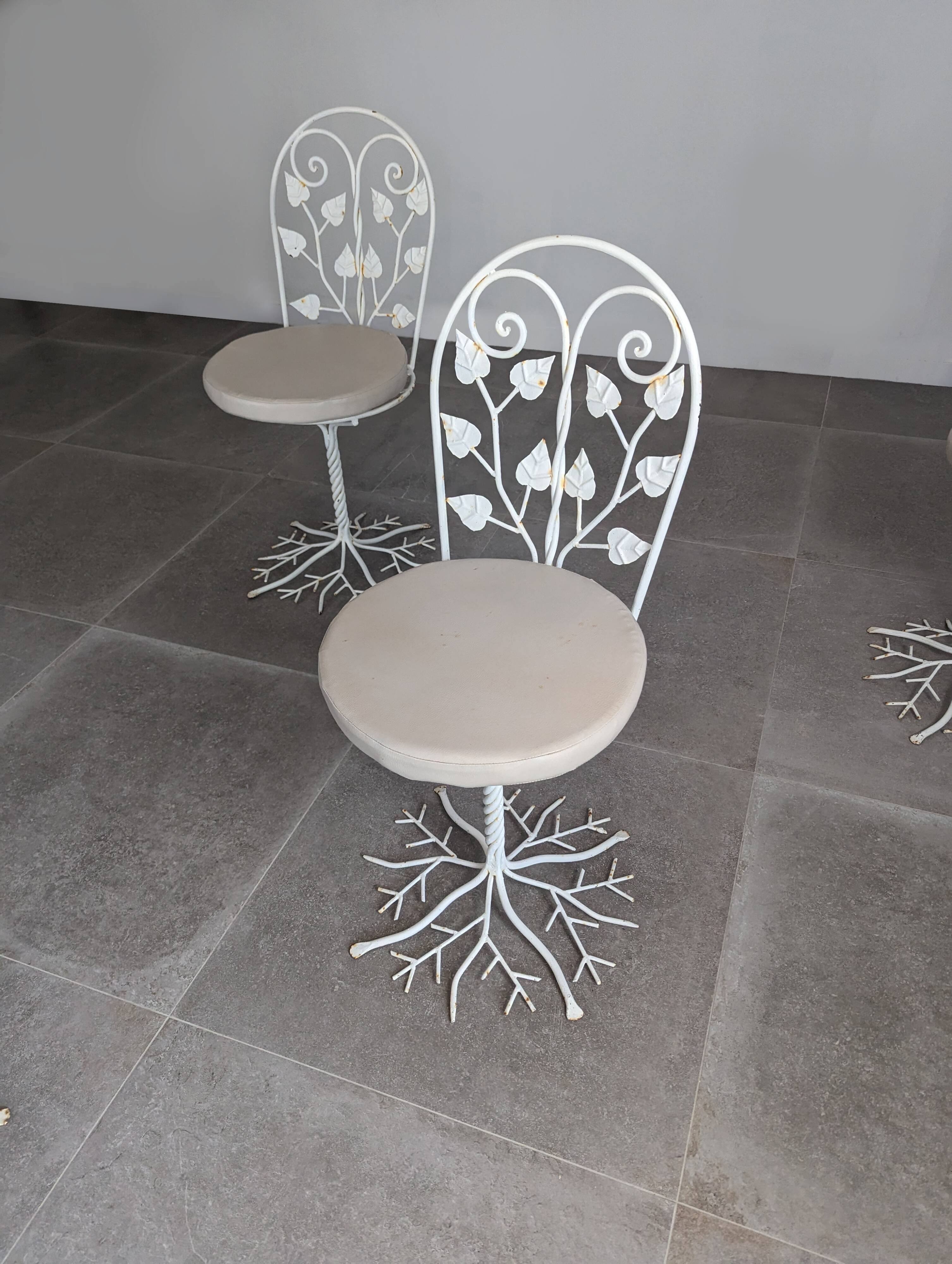 Sculptural Wrought Iron Garden Chairs with Tree Design 1950s Set of 5