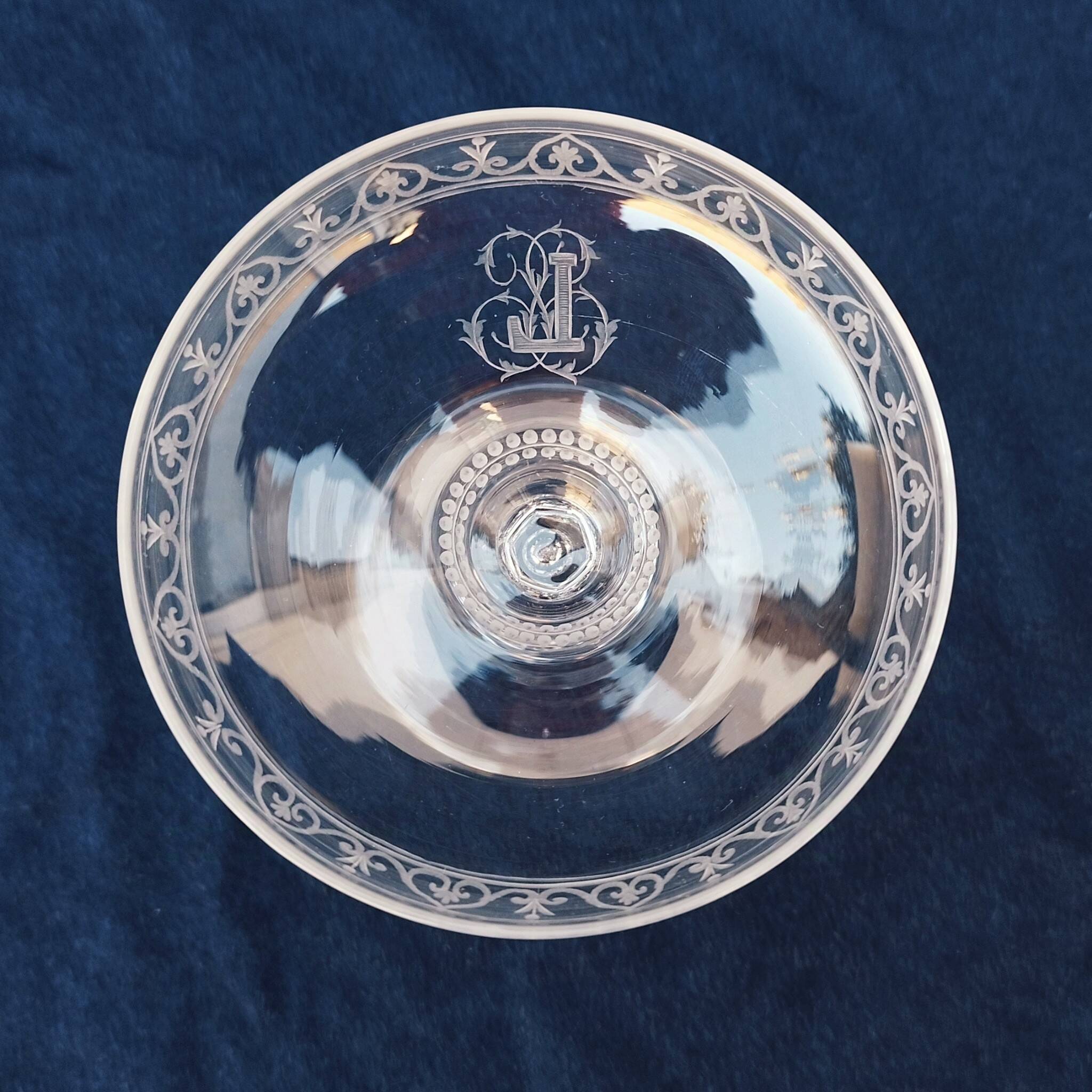Baccarat crystal champagne glasses monogram 19th century