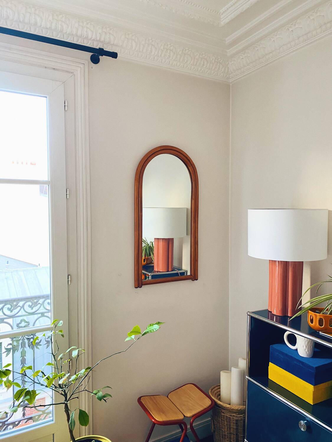 Large Scandinavian style arc wall mirror in bamboo