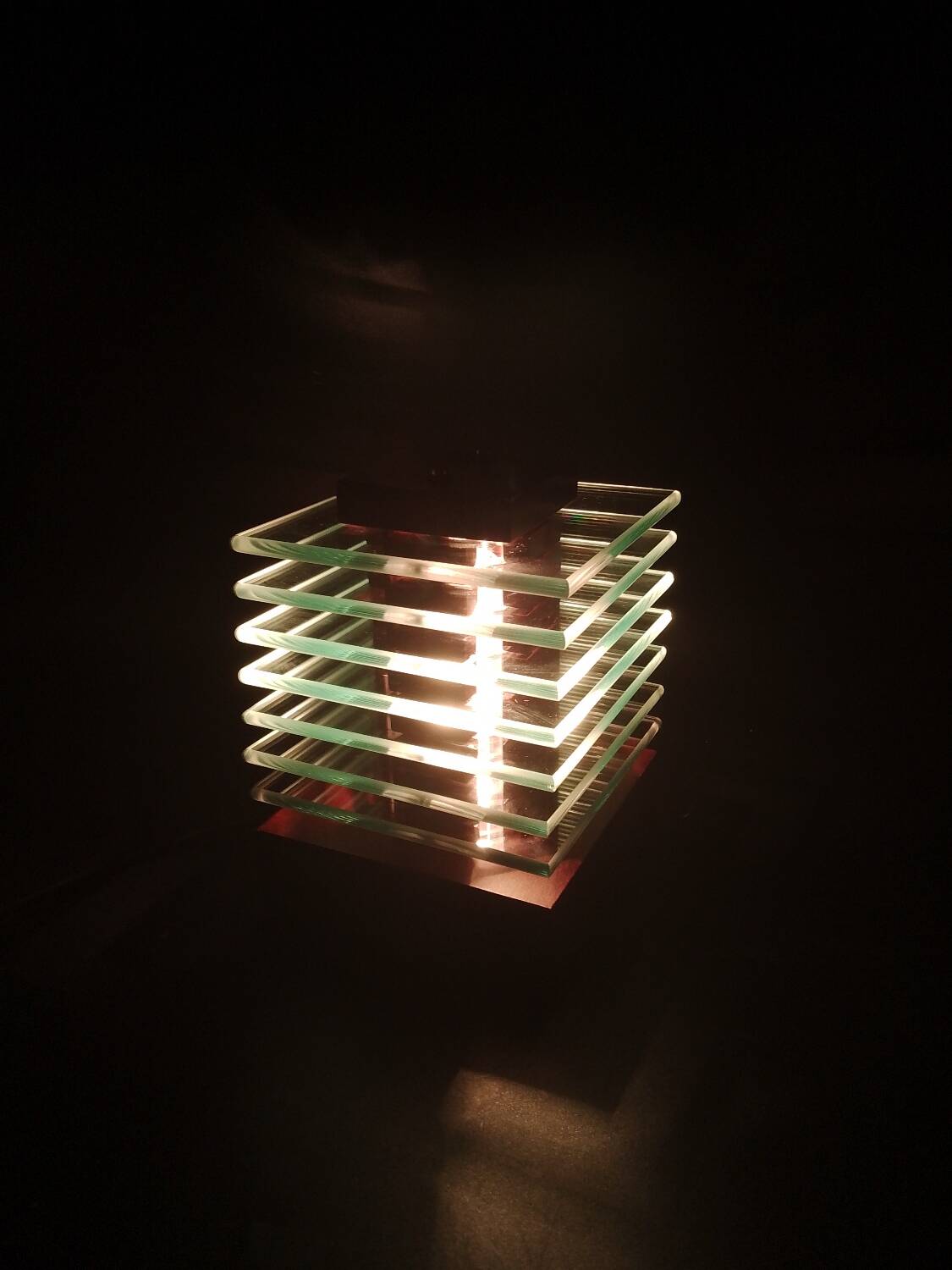 Desny Demeter glass and wood lamp, modernist art deco reissue