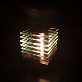 Desny Demeter glass and wood lamp, modernist art deco reissue