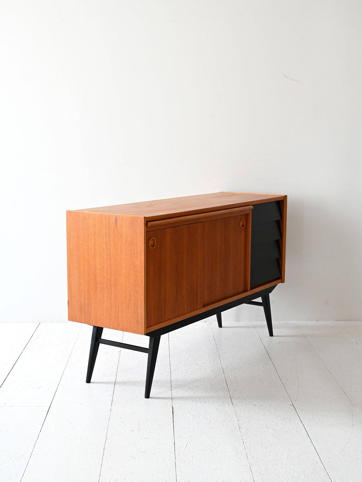 Scandinavian Teak Sideboard with Black Details