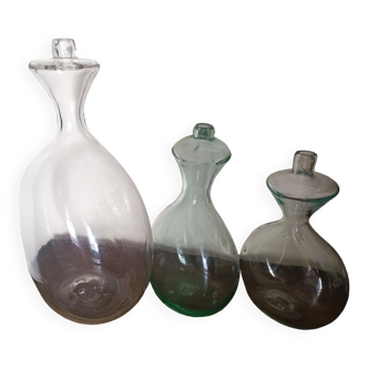 3 biberons de berger anciens en verre soufflé