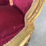 Fauteuil bois doré et velours rouge Louis XVI