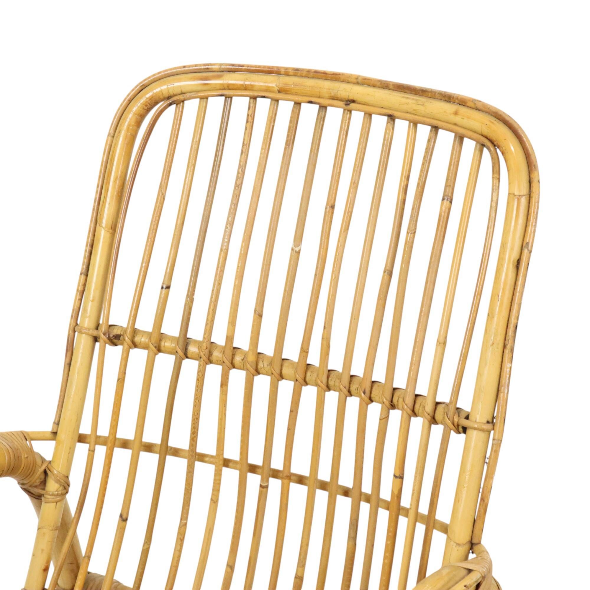 Italian rattan armchair, French Riviera style; Bohemian style side table