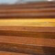 Vintage brutalist bench in solid teak with slats – 1970s