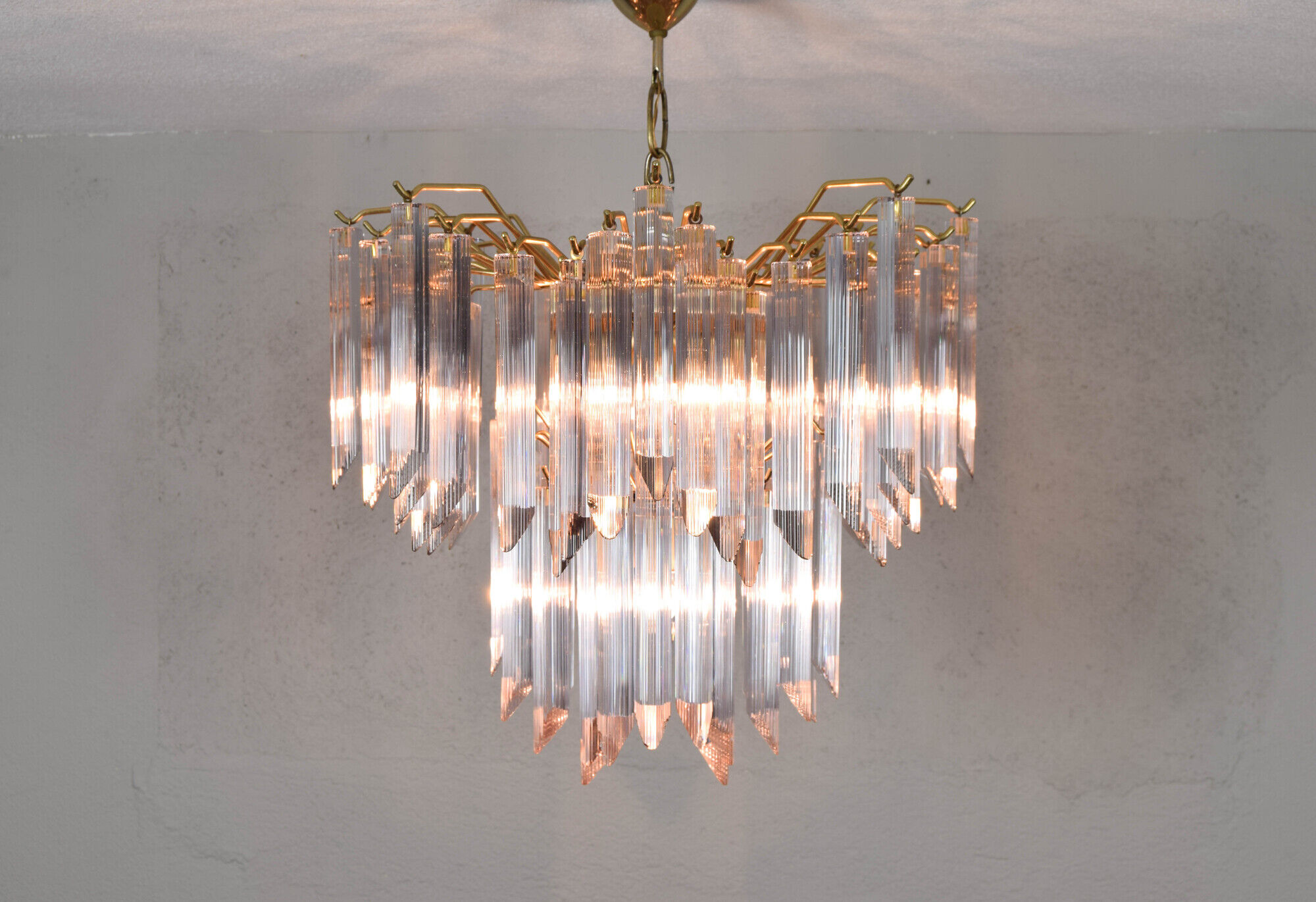 Mid century italian modern triedri murano glass venini chandelier