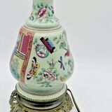 Chinese bronze and porcelain lamp decorated with insects and flowers