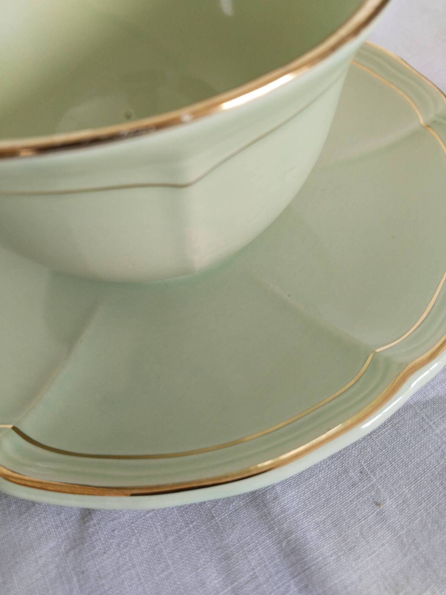 Green and gold tea cup, Villeroy and Boch style, vintage, 1950s