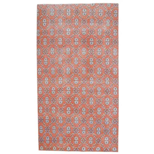 Tapis vintage turc Oushak fait main en laine et coton rouge