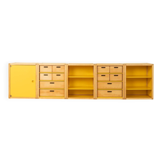 Flötotto modular system, 1970s, set of 5, yellow, beech wood