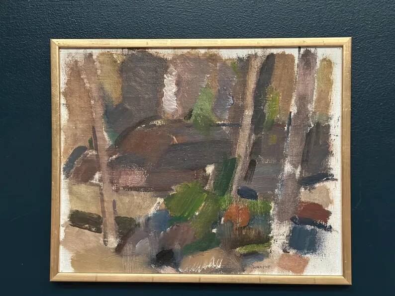 Swedish Oil on Panel“Composition” by Nils Folke Knafve –Vintage & Framed