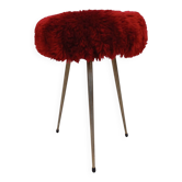 Tabouret tripode vintage "Moumoute" rouge – Pelfran – Années 60