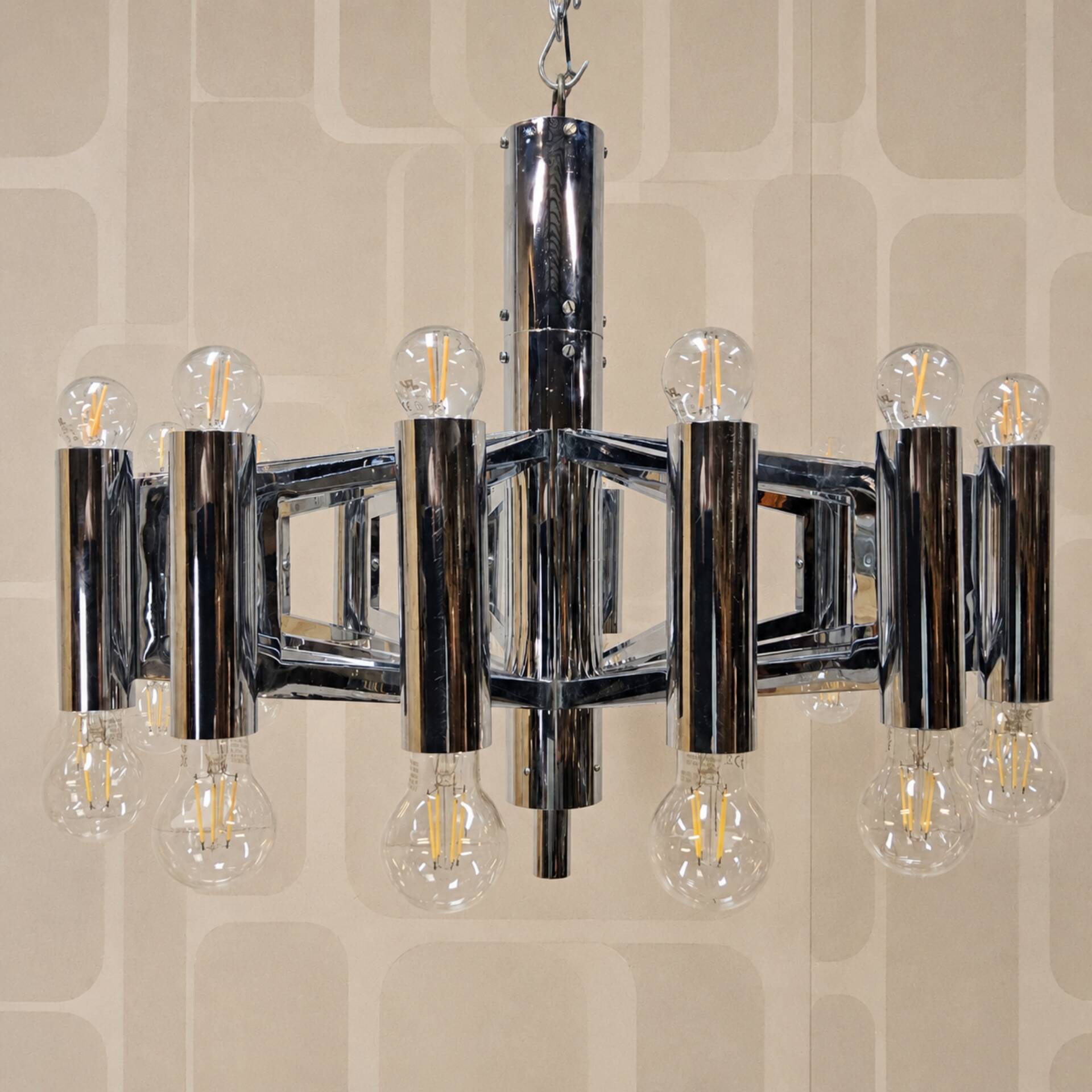 Vintage large chrome Italian Space Age pendant lamp Sciolari