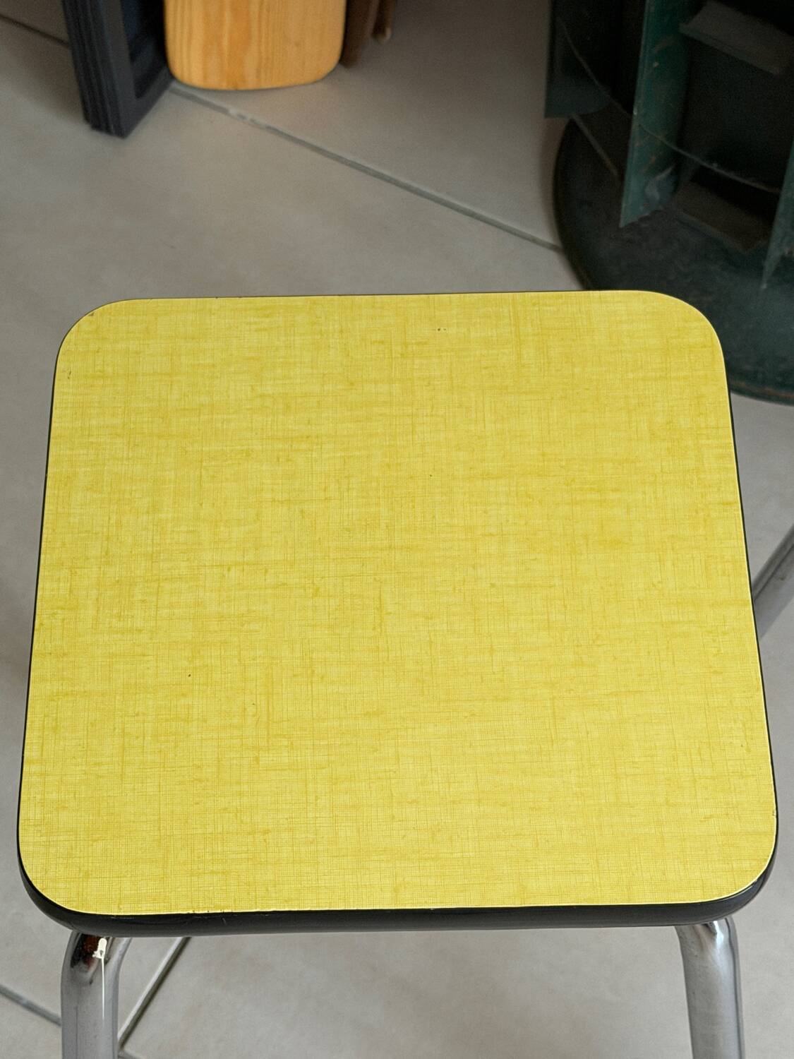 Set of 2 vintage yellow Formica stools