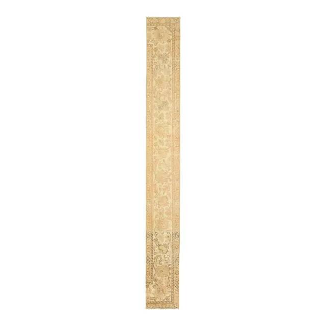 1970s Vintage Turkish Hand-Knotted Wool Cotton Beige Runner Rug 45x388