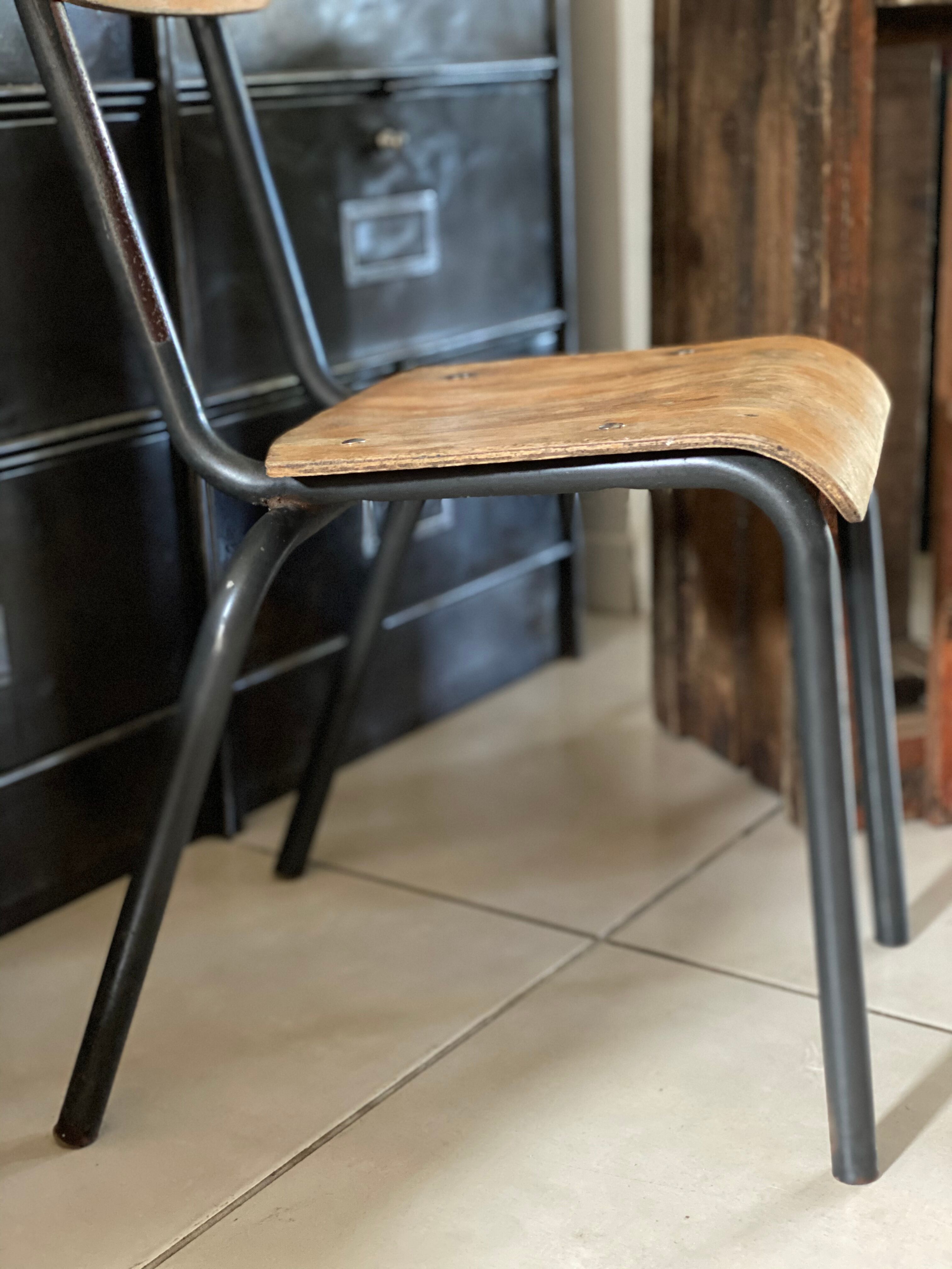 Ancienne chaise écolier enfant bois et métal