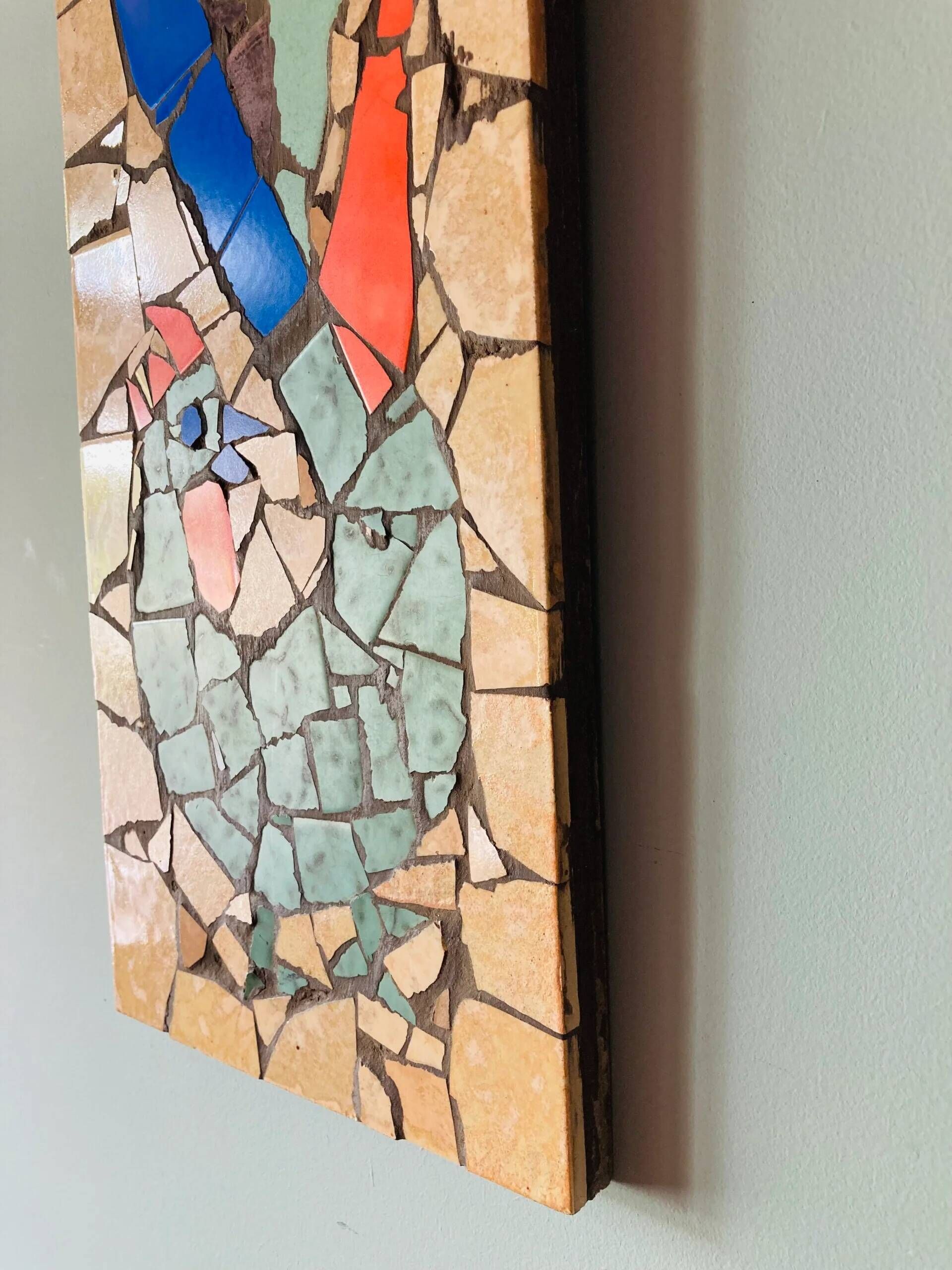 Mid-century mosaic wall panel, image of a rooster