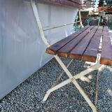 Banc de jardin pliant en fer forgé et bois