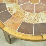 Vintage round coffee table with ceramic tiles by Danish artist TUE POULSEN,