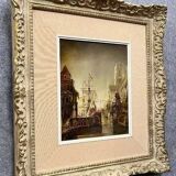 Flemish School of quality from the 19th century: Painting of a lively port scene