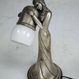 Silver Vermeil Figural Table Lamp with Opaline Glass. Italy 1960s