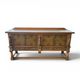 Mechelen Spanish sculptured sideboard / leather covered panels with decorated nails / 1960s