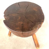 Large brutalist solid wood round tripod side table