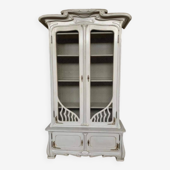 Showcase Art Nouveau buffet bookcase late 19th century in solid wood with 4 doors