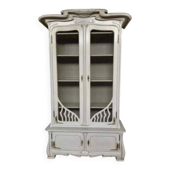 Showcase Art Nouveau buffet bookcase late 19th century in solid wood with 4 doors