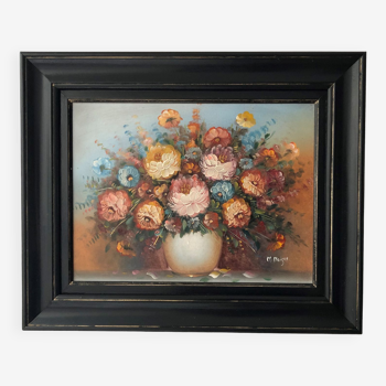 Painting, oil painting, still life, bouquet of flowers, signed "M.Meigne"