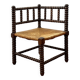 Turned wood corner chair with straw seat