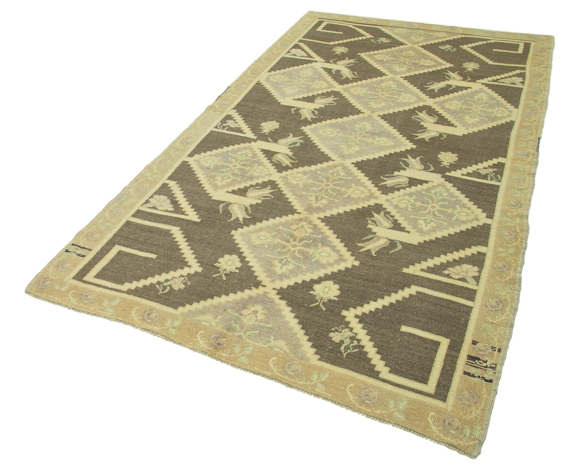 1970s handwoven distressed anatolian beige carpet 140 cm x 250 cm