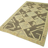 1970s handwoven distressed anatolian beige carpet 140 cm x 250 cm