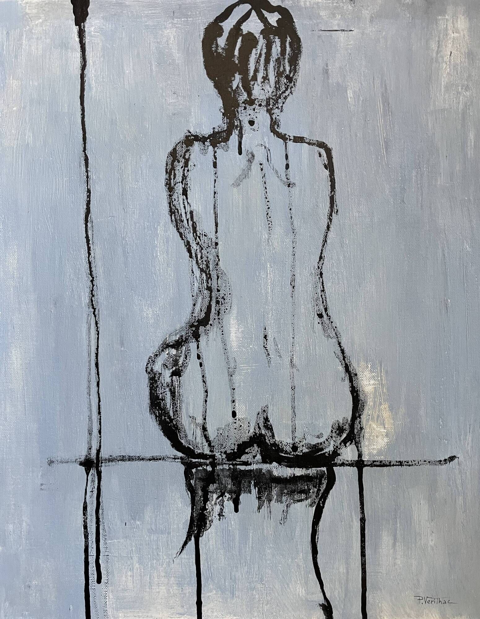 Signed oil on canvas painting of a female portrait "back study in Indian ink"