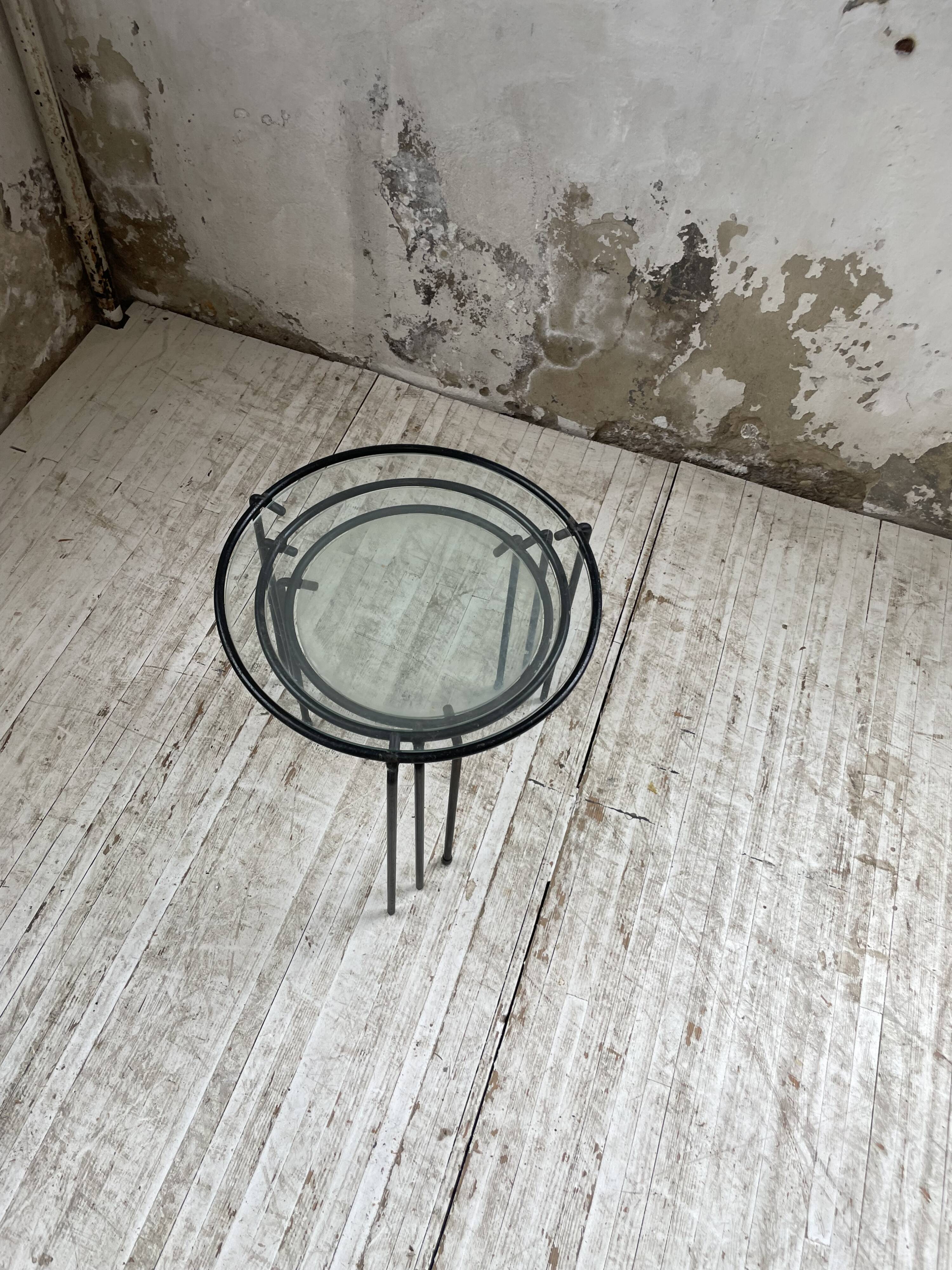 50s metal and glass nesting coffee tables