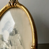 Art nouveau oval frame gilded wood measurements 19 cm x 11.5 cm  convex glass
