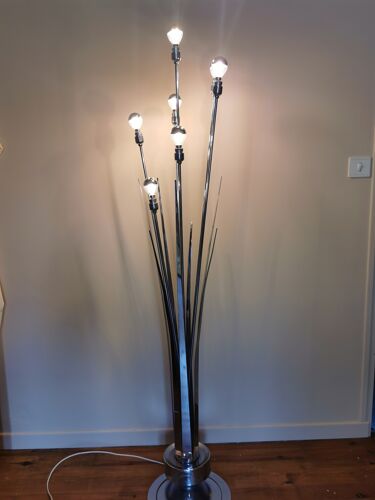 Lampadaire vintage 1970 métal chromé 7 branches | Selency