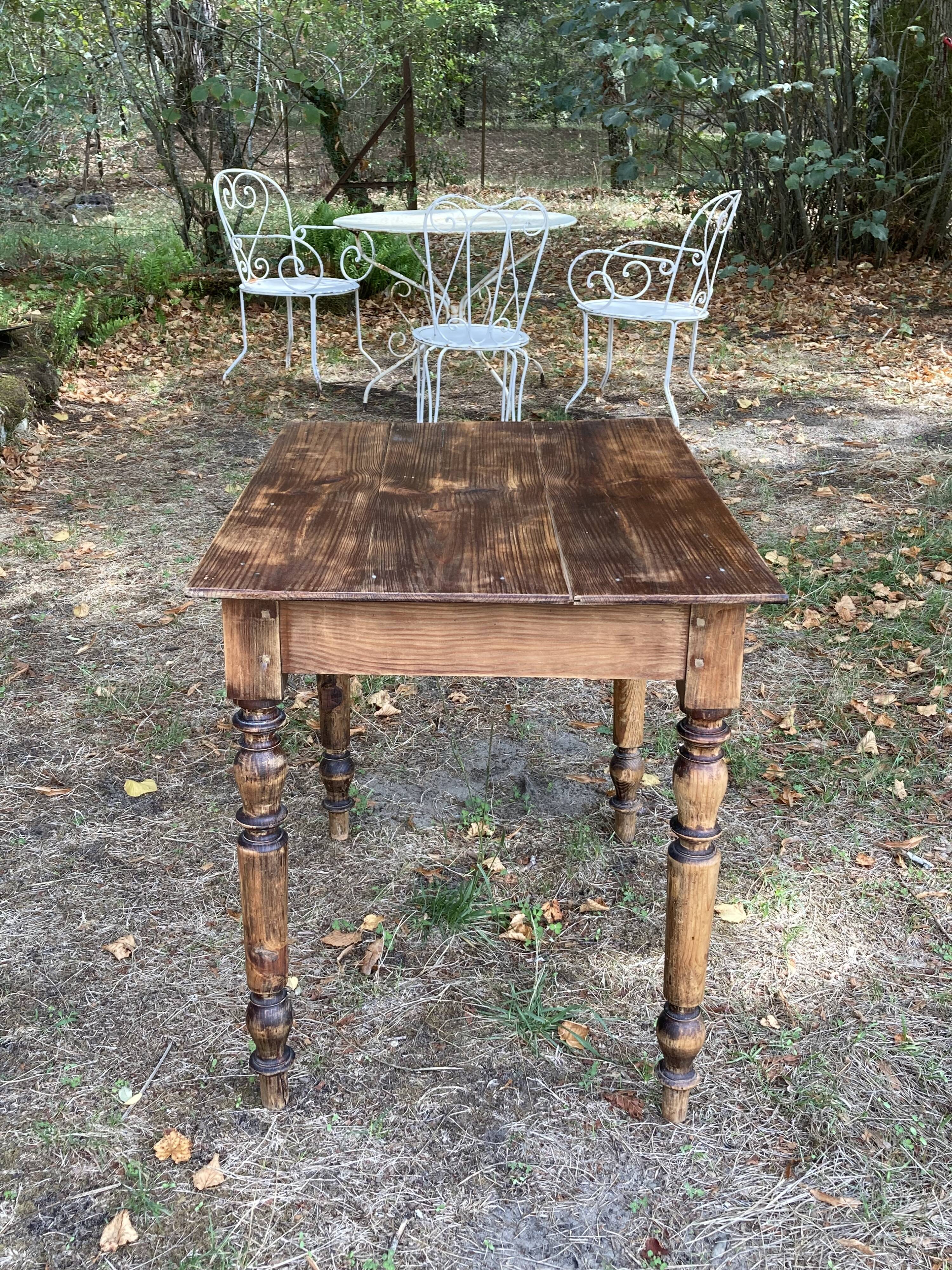 Farmhouse table 80x59cm XIXth century wooden with drawer