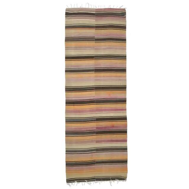 Vintage Turkish Hand-Knotted Wool Cotton Orange Kilim Runner Rug 127x391
