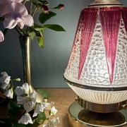 Vintage Art Deco globe table lamp in transparent and purple glass.