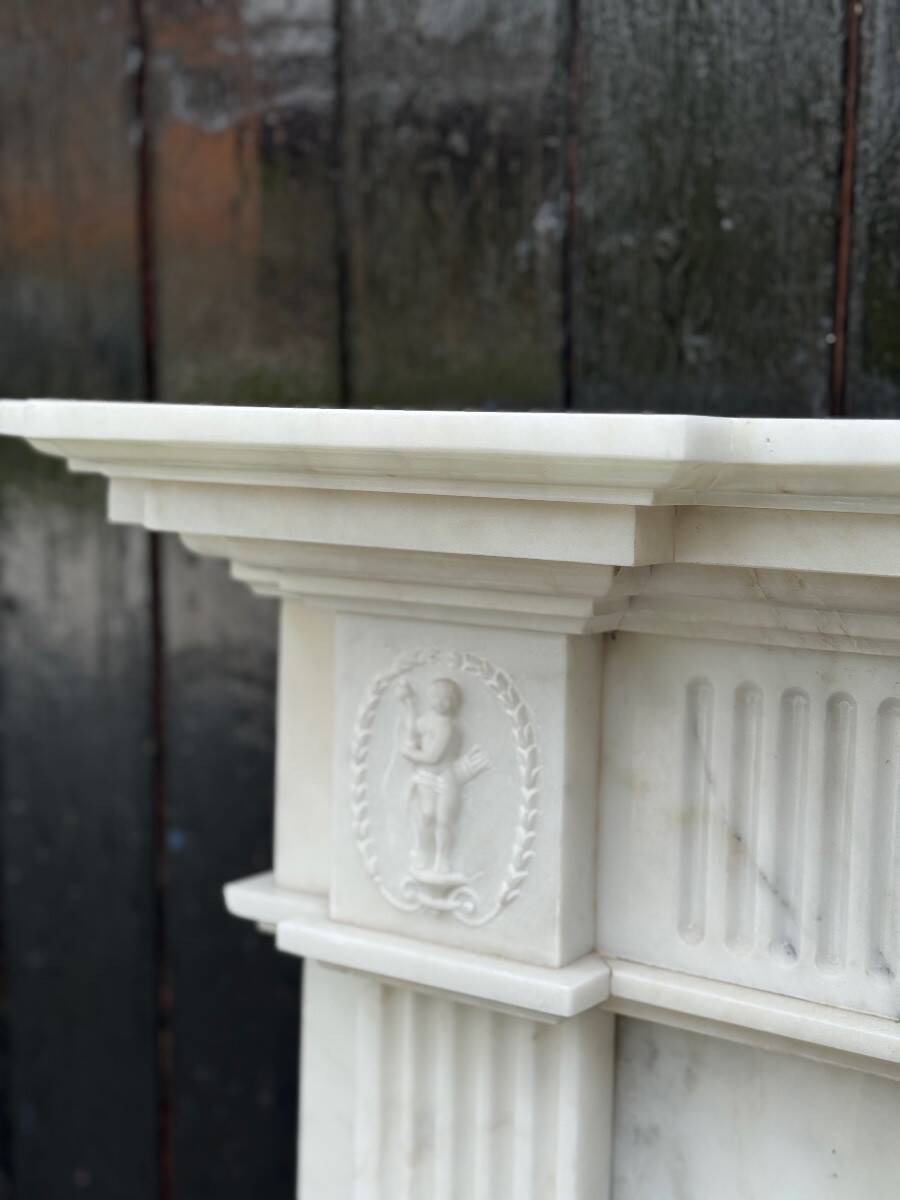 Neoclassical White Carrara Marble Fireplace Circa 1930