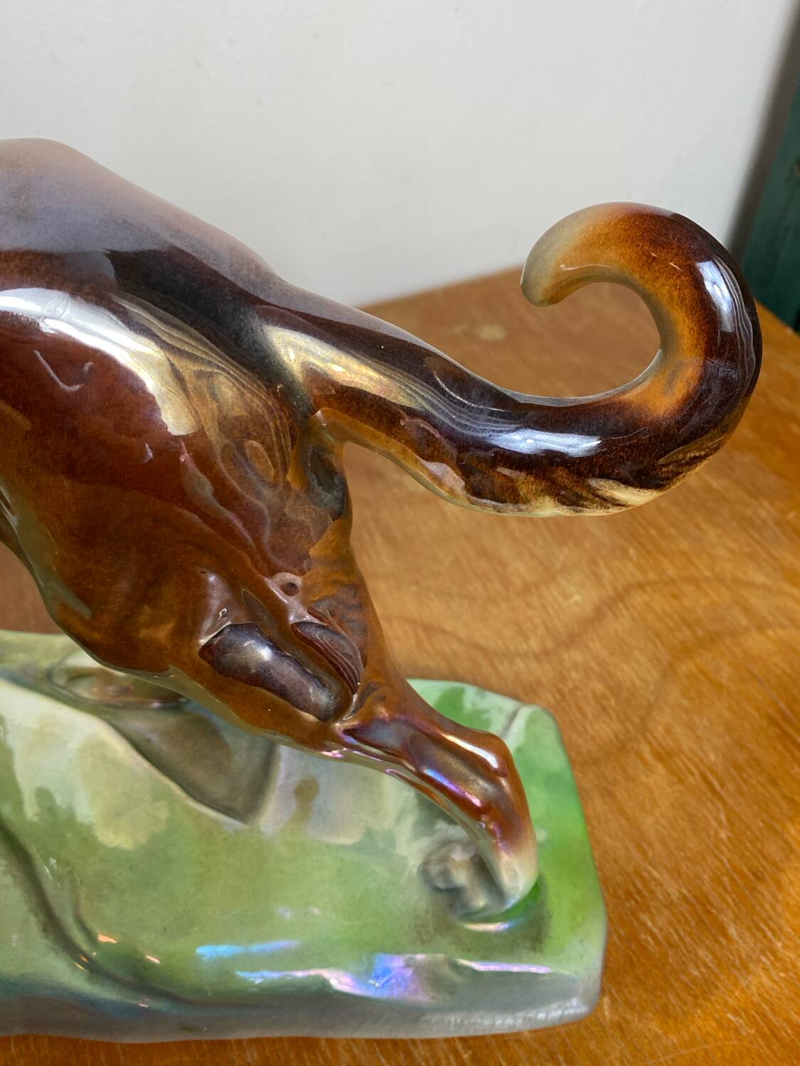 Iridescent ceramic wolf dog, Hubert Béquet