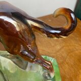 Iridescent ceramic wolf dog, Hubert Béquet